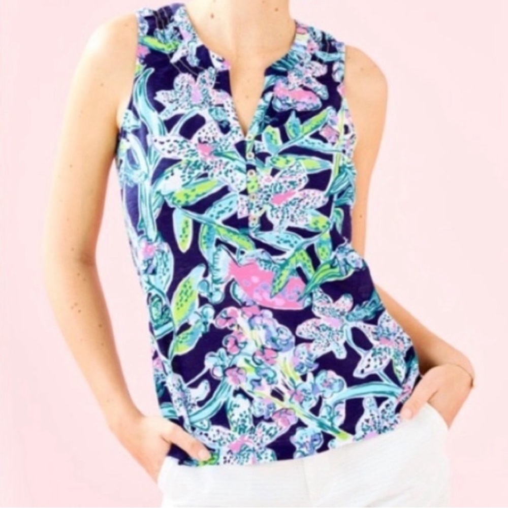 Lilly Pulitzer Essie Top Bright Navy Sway This Way size S